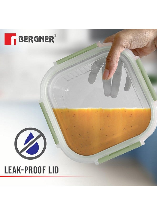 BERGNER حاوية طعام مستطيلة من بوروسيليكات برغنر سعة 1.5 لتر للمطبخ/التيفين، غطاء محكم مع أقفال، موفرة للمساحة، قابلة للتكديس، آمنة للاستخدام في الميكروويف والفرن، آمنة للطعام، آمنة في غسالة الصحون - أخضر - Image 5