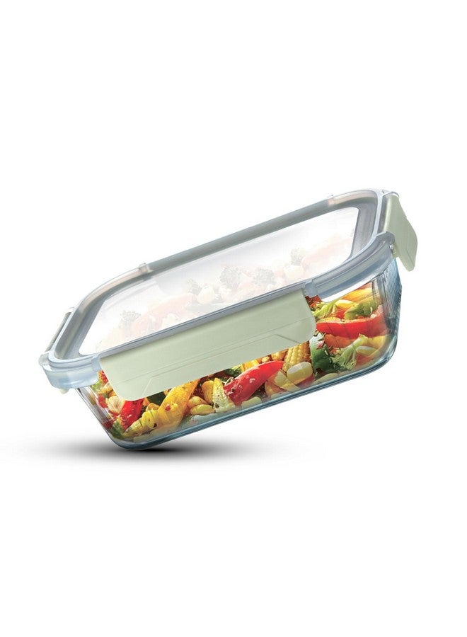 BERGNER حاوية طعام مستطيلة من بوروسيليكات برغنر سعة 1.5 لتر للمطبخ/التيفين، غطاء محكم مع أقفال، موفرة للمساحة، قابلة للتكديس، آمنة للاستخدام في الميكروويف والفرن، آمنة للطعام، آمنة في غسالة الصحون - أخضر - Image 1