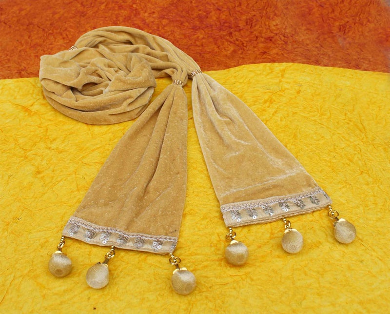 KRYPMAX Men's Sherwani Dupatta/Stole, Made of Velvet (PCN-002-010A_Beige_2.5 Mtr Length) - Image 2