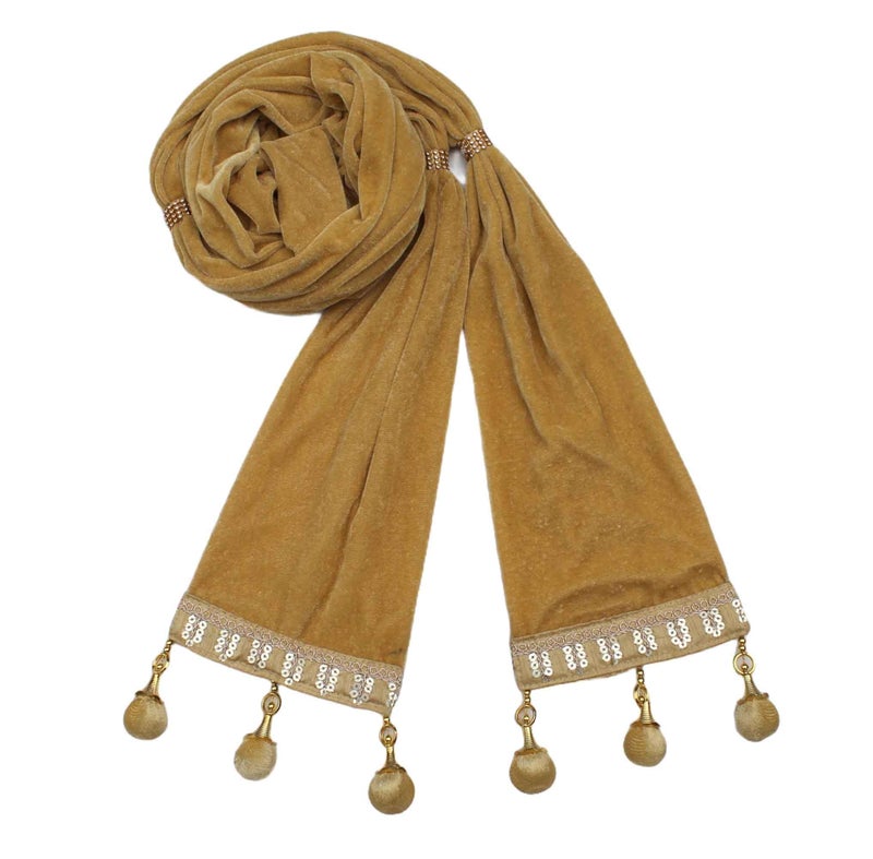 KRYPMAX Men's Sherwani Dupatta/Stole, Made of Velvet (PCN-002-010A_Beige_2.5 Mtr Length) - Image 1