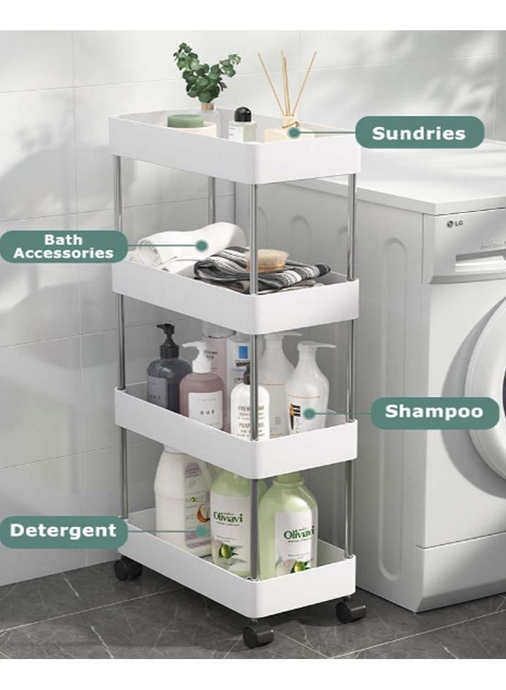DubaiGallery عربة تخزين متعددة الطبقات جديدة رفوف تخزين منزلية رفوف محمولة عربة دوارة بعجلات لتنظيم الحمام بيضاء - Image 3