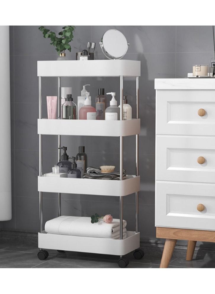DubaiGallery عربة تخزين متعددة الطبقات جديدة رفوف تخزين منزلية رفوف محمولة عربة دوارة بعجلات لتنظيم الحمام بيضاء - Image 4