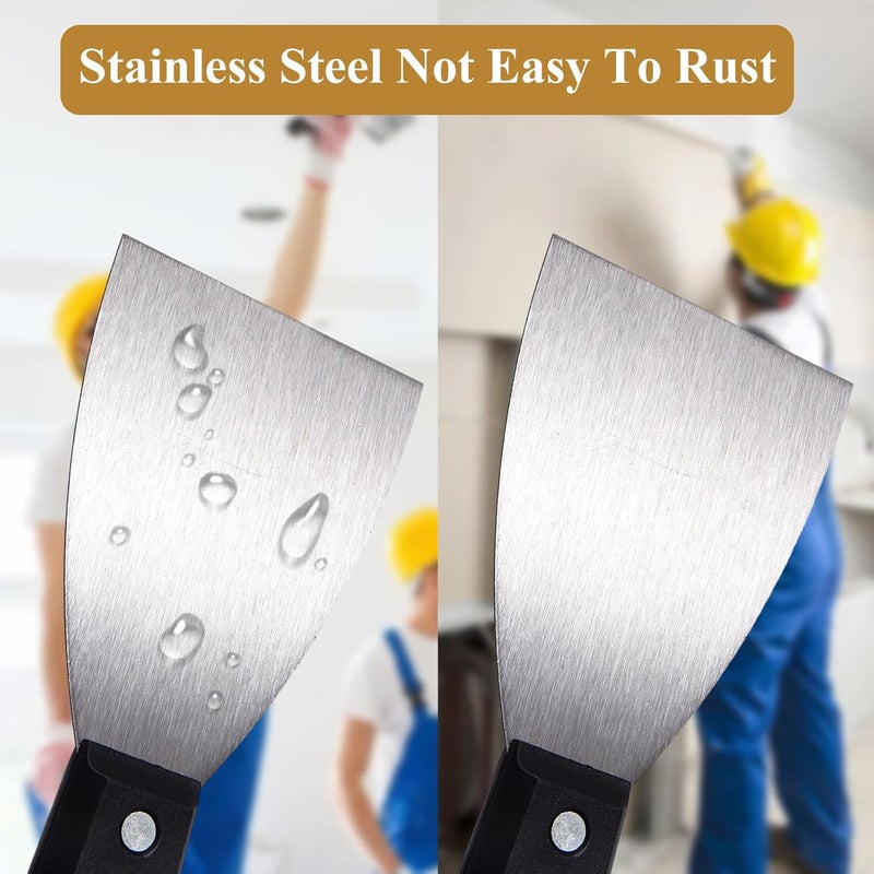QEES 7 PCS Drywall Tools,Putty Knife,Paint Scraper Tool with Storage Bag,Stainless Steel Putty Knife Set,Drywall Scraper Spackle Taping Knife for Spreading Mud, Taping,Repairing wall (6 PCS -3") - Image 4