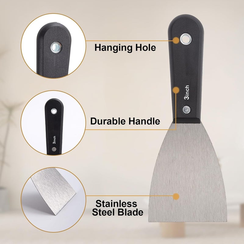 QEES 7 PCS Drywall Tools,Putty Knife,Paint Scraper Tool with Storage Bag,Stainless Steel Putty Knife Set,Drywall Scraper Spackle Taping Knife for Spreading Mud, Taping,Repairing wall (6 PCS -3") - Image 5