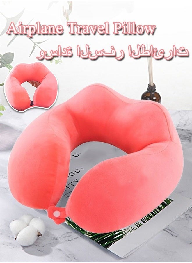 Generic Soft Airplane Travel Pillow with 360° Head Support Lightweight Traveling Pillow for Sleeping Car Train Bus (Pink)  - Image 1