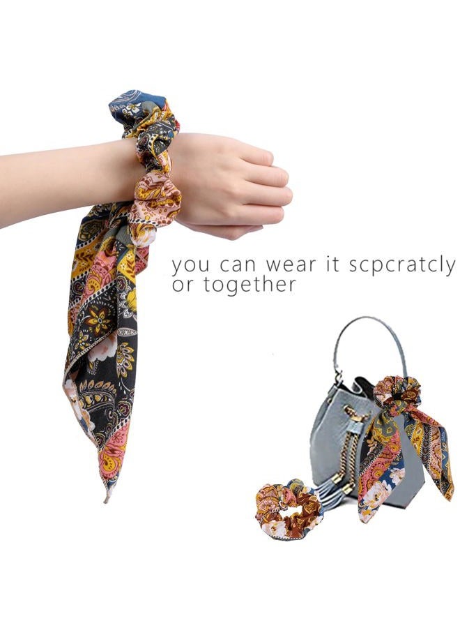 Cutewing Paisley Scrunchie Hair Accessories - Chiffon Hair Scarf Bandana, Scrunchies, Ribbons, Ponytail Holders, and Bow Scrunchies for Women (6PCS) - Image 4