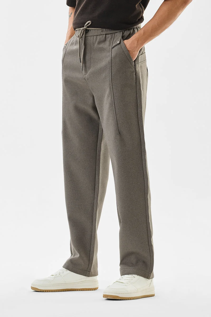 سنيتش Grey Textured Regular Fit Casual Trousers