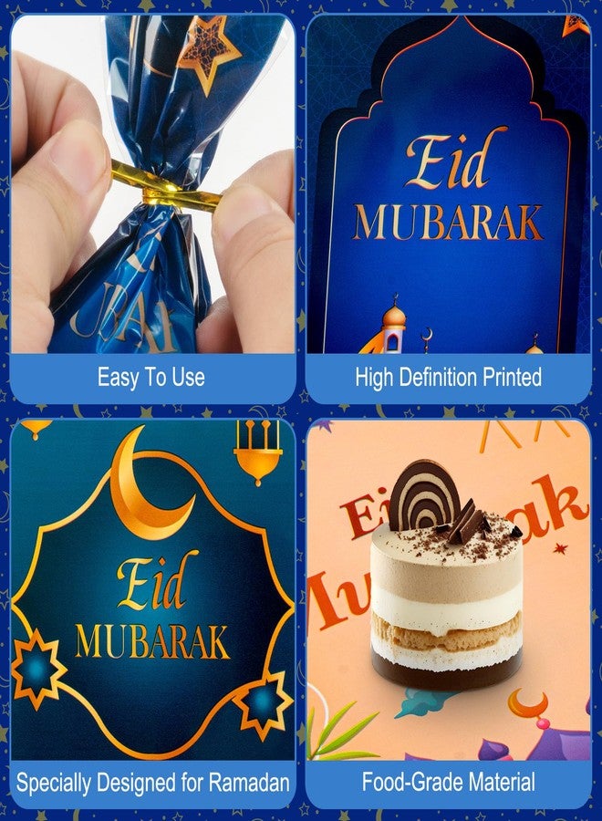 Litmitfu 100 Pcs Ramadan Goodie Bag - Eid Mubarak Gift Bags, Ramadan Mubarak Plastic Cellophane Bags, 4 Styles Ramadan Goody Candy Favor Treat Bags with Gold Twist Ties for Islamic Muslim Eid Mubarak Party - Image 5
