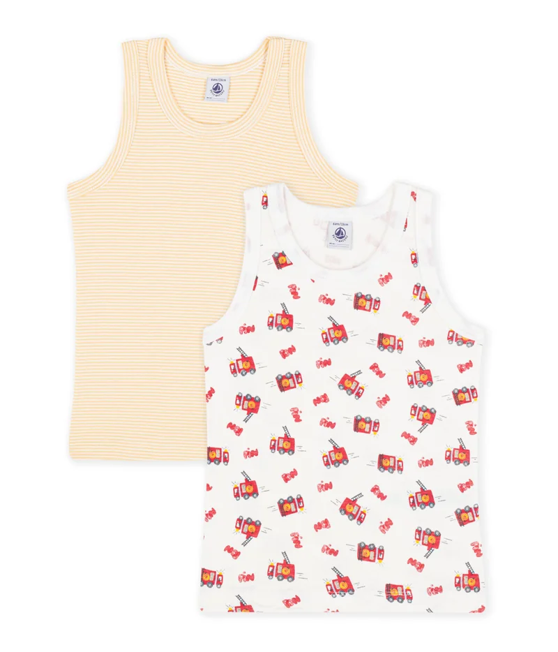 بيتي باتو Pack Of Children's Firefighter Print Cotton Vest Tops