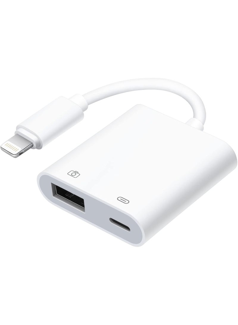 محول لايتنينج إلى USB OTG مع منفذ شحن، لنقل البيانات وتوصيل الملحقات، يعمل بتقنية التوصيل والتشغيل للأجهزة المتوافقة - Image 1
