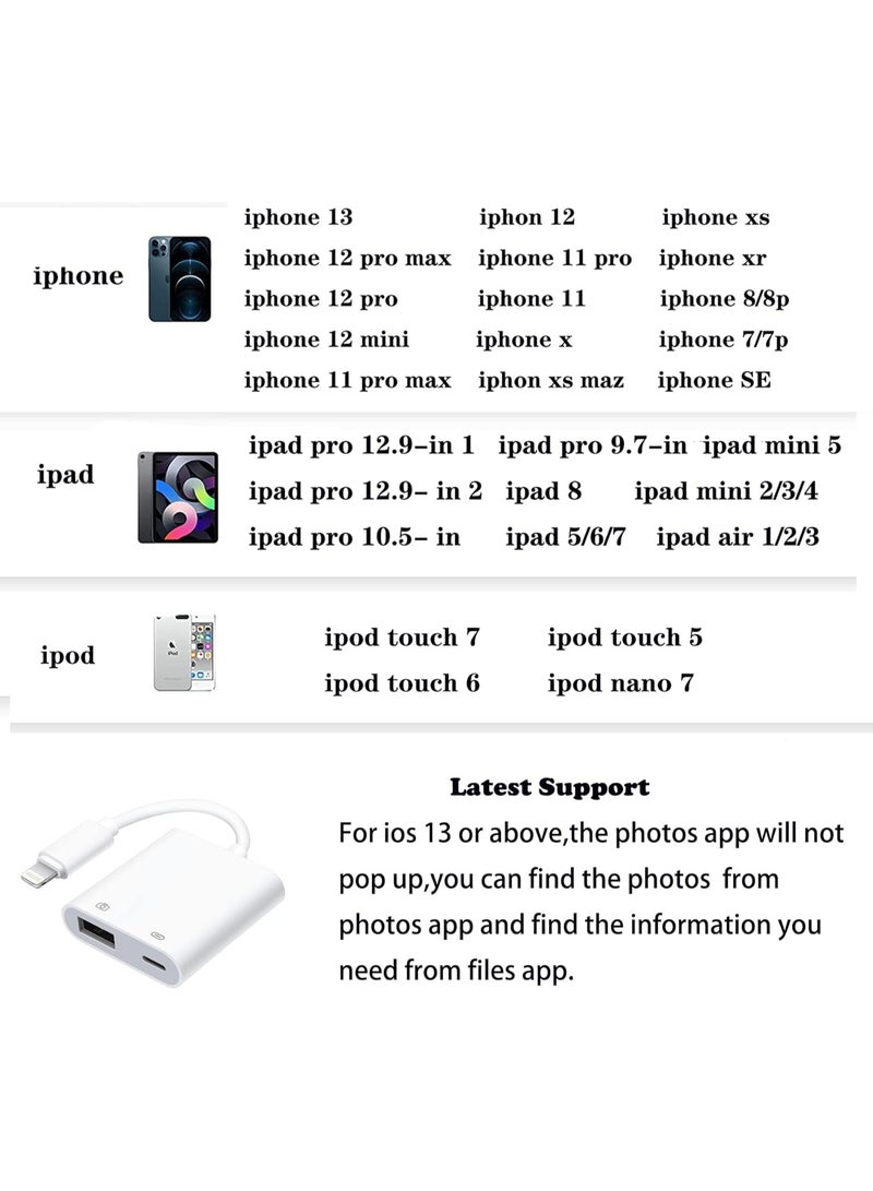 محول لايتنينج إلى USB OTG مع منفذ شحن، لنقل البيانات وتوصيل الملحقات، يعمل بتقنية التوصيل والتشغيل للأجهزة المتوافقة - Image 5