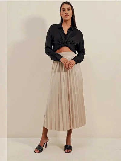 BIG DART BDART Faux Leather Pleated Midi Skirt