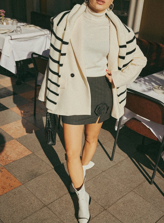 trendyol Stone Oversize Straight Cut Basic Double Breasted Woven Blazer Jacket - Image 2