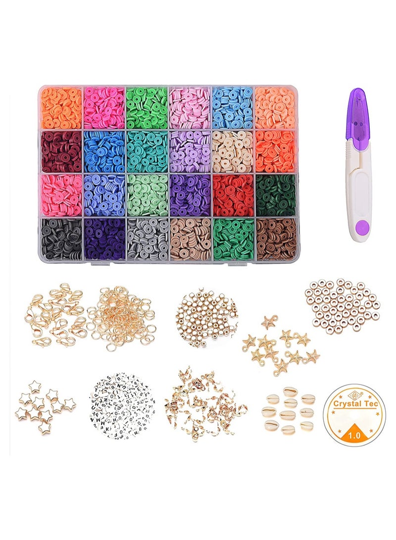SYOSI 4800 Pcs Heishi Beads 6 mm, Polymer Clay Beads, Flat Round Beads for DIY Jewelry Making, Preppy Disc Beads with Elastic Cord for Bracelets Earring Necklaces, 24 Rainbow Colors  - Image 1