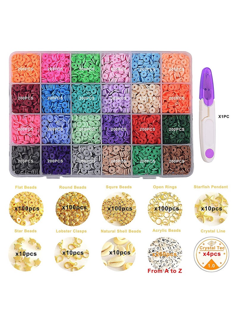 SYOSI 4800 Pcs Heishi Beads 6 mm, Polymer Clay Beads, Flat Round Beads for DIY Jewelry Making, Preppy Disc Beads with Elastic Cord for Bracelets Earring Necklaces, 24 Rainbow Colors  - Image 3