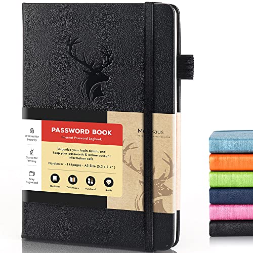molekaus Password Book with Tabs Password Keeper with Extra Password Space to Change Password. Medium Size Password Notebook for Home or Office for Internet Log In, 5.3 * 7.7in Black - Image 1