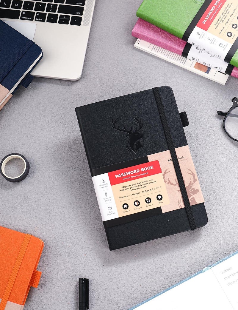 molekaus Password Book with Tabs Password Keeper with Extra Password Space to Change Password. Medium Size Password Notebook for Home or Office for Internet Log In, 5.3 * 7.7in Black - Image 4