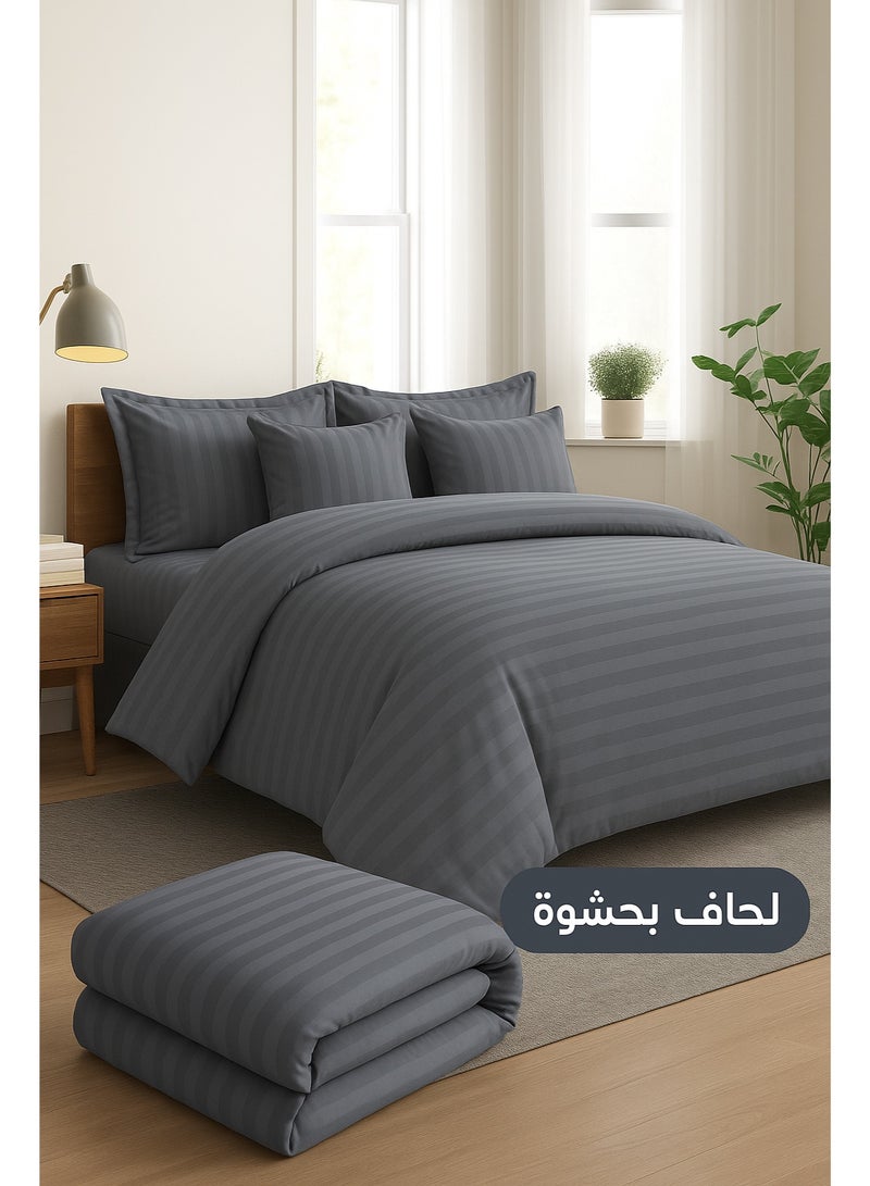 مينج لي مفرش فندقي مفرد 5 قطع من مايكروفايبر مع حشوة قابلة للإزالة – تصميم خطوط أنيق يناسب سرير بحجم 120×200 سم - Image 4