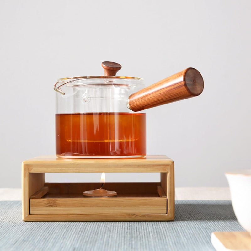 GALPADA Teapot Warmer with Drawer Design Stable Anti-Scald Base for Home Tea Heating Natural Candle Holder for Traditional Chinese Tea Party Smooth Finish - Image 3