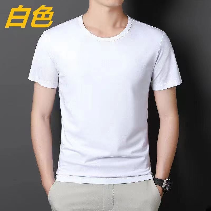 Factory wholesale summer mens solid color casual short sleeve top slim all-match T-shirt bottoming shirt plus size mens clothing white round neck 