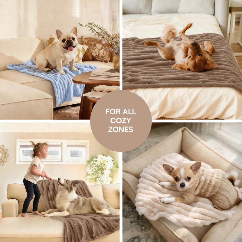 LINENLUX 1 Pack 3 Soft Dog Blanket Washable Warm Fleece Cat Blankets for Pet Puppy Fluffy Calming Flannel Brown/White/Blue Small - Image 5