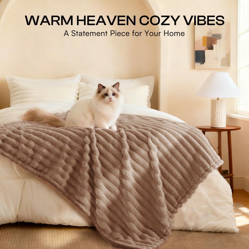 LINENLUX 1 Pack 3 Soft Dog Blanket Washable Warm Fleece Cat Blankets for Pet Puppy Fluffy Calming Flannel Brown/White/Blue Small - Image 4