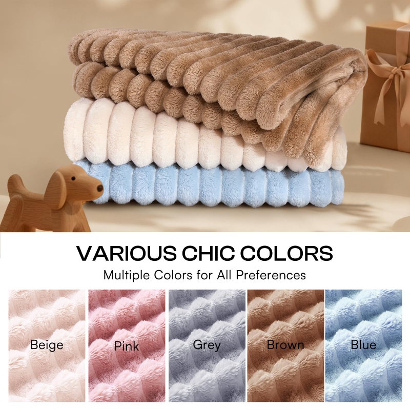 LINENLUX 1 Pack 3 Soft Dog Blanket Washable Warm Fleece Cat Blankets for Pet Puppy Fluffy Calming Flannel Brown/White/Blue Small - Image 3