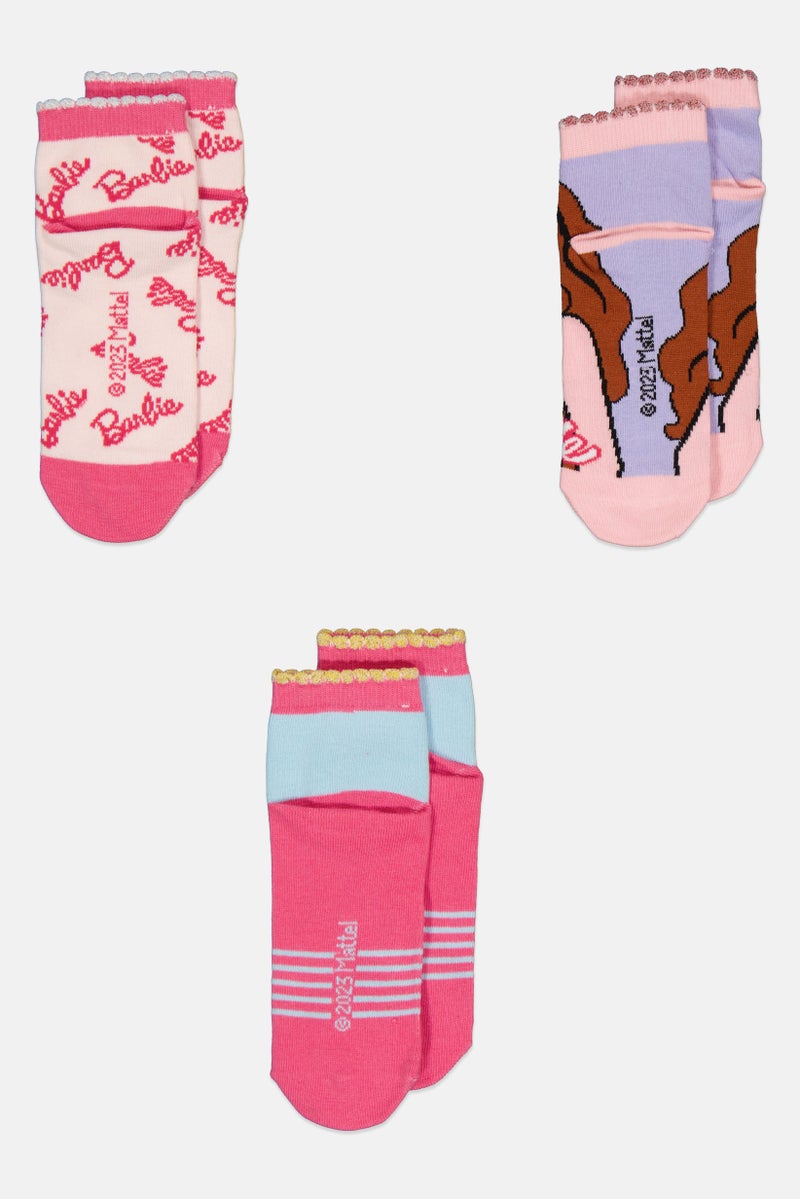 Barbie Kids Girl 3 Pairs Graphic Pattern Socks, Multicolor - Image 2