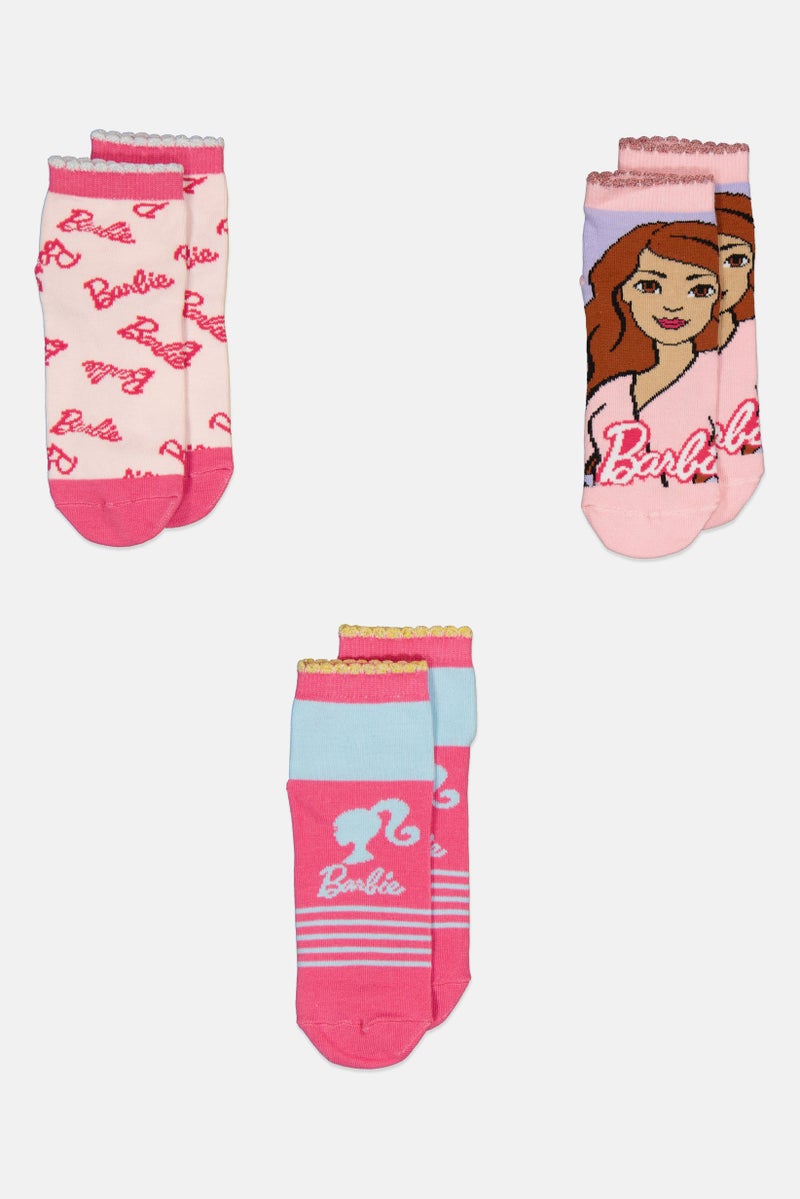 Barbie Kids Girl 3 Pairs Graphic Pattern Socks, Multicolor - Image 4