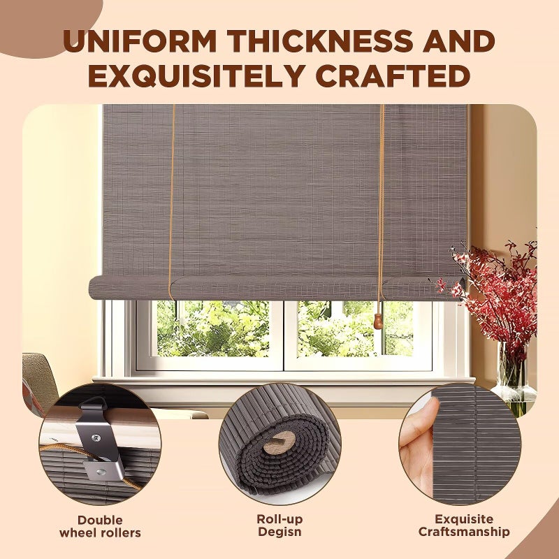 Soulitem Bamboo Roller Shades Roman Shades for Window: Bamboo Blinds for Interior Windows and Outdoor Patio,Roll Up Blinds for Indoor Porch Light Filtering Sunshade,Easy to Install 24" W X 48" H - Image 2