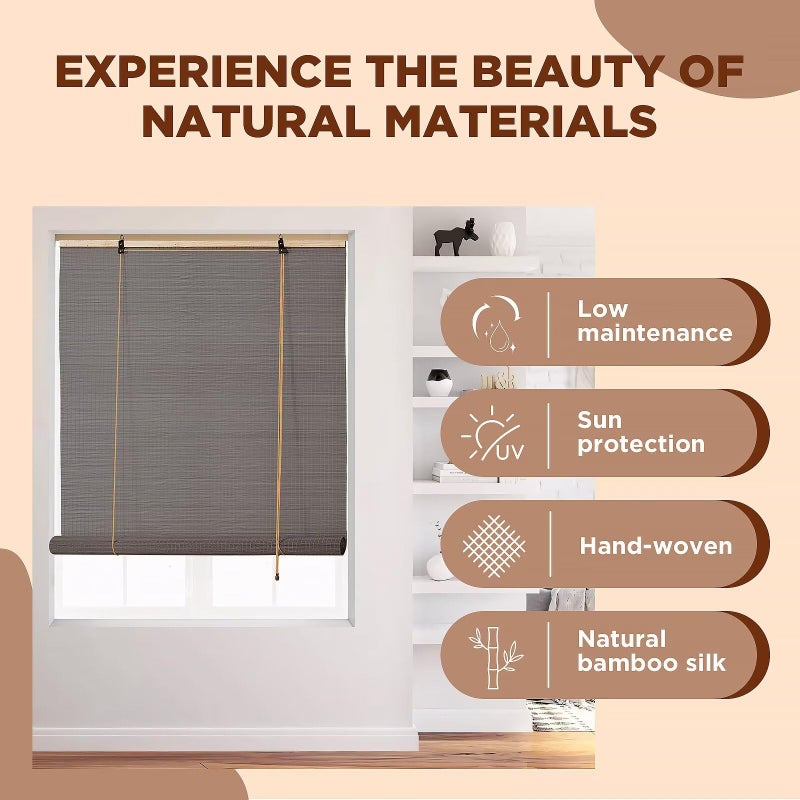 Soulitem Bamboo Roller Shades Roman Shades for Window: Bamboo Blinds for Interior Windows and Outdoor Patio,Roll Up Blinds for Indoor Porch Light Filtering Sunshade,Easy to Install 24" W X 48" H - Image 5