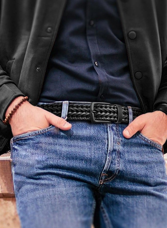 KEMISANT Men Belt, Braided Belt Comfortable For Men Casual Jean Golf 1 3/8", Black6247, 40"-44"Waist Adjustable - Image 5