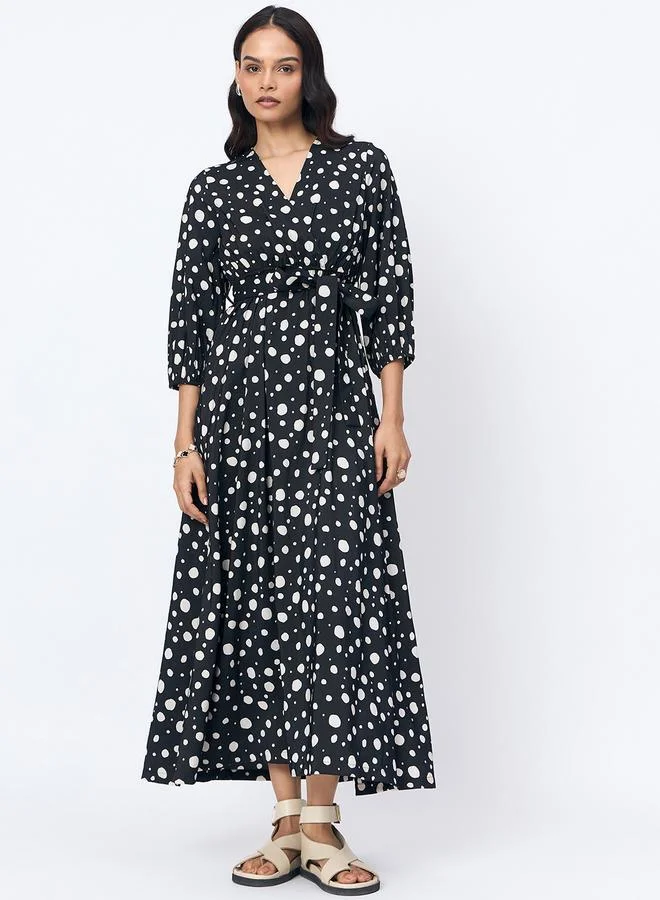 Femmella Femmella Black Spot Print Wrap Maxi Dress