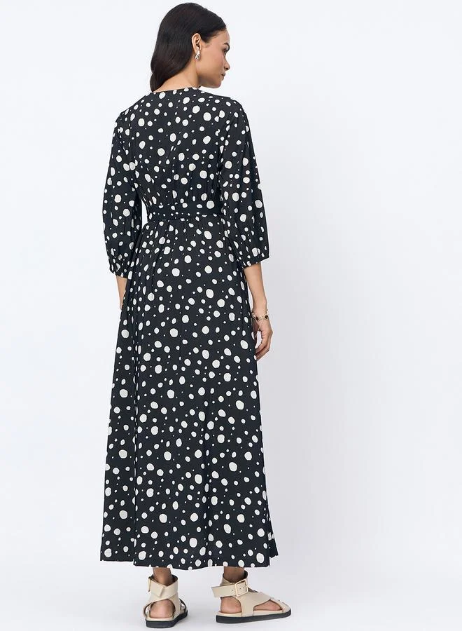 Femmella Femmella Black Spot Print Wrap Maxi Dress