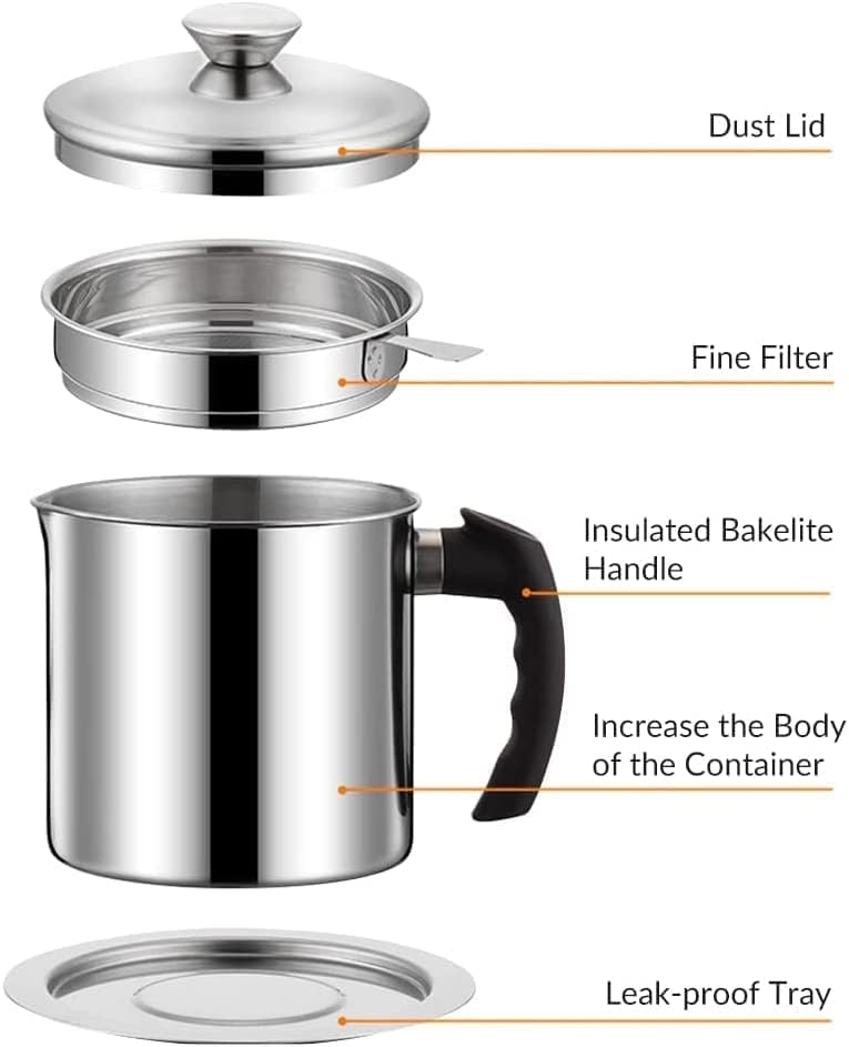 ZIPRON Oil Strainer Pot Grease Can Stainless Steel Cooking Grease Container Reuse Oil Storage Best Oil Shaver Can Container with Removable Filter AntiScalding Handheld Lid for Cooking - Image 4