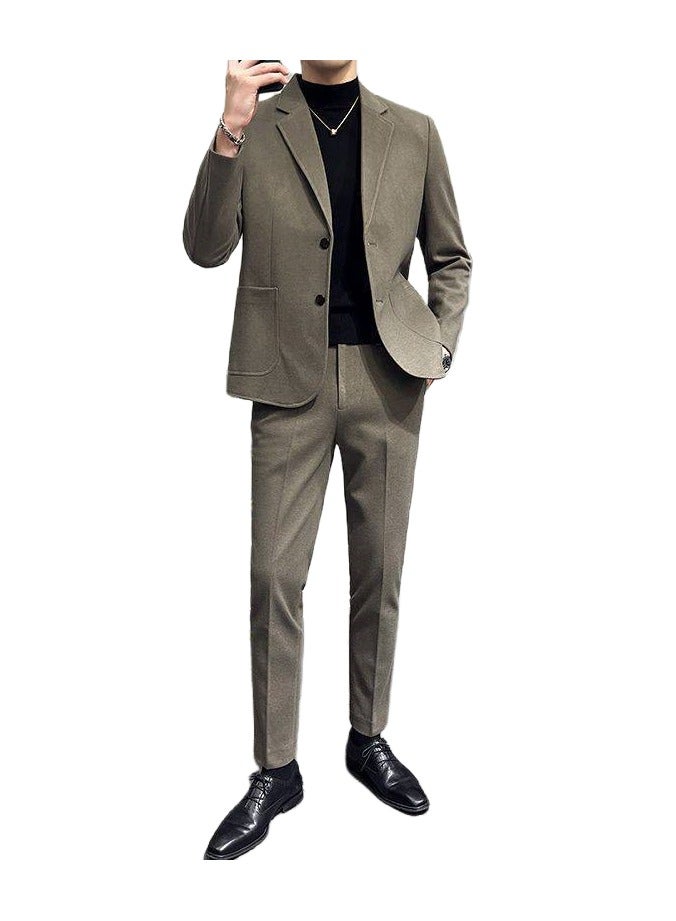 Shougu New Men's Casual Woolen Suit Set in Two Pieces - Image 1