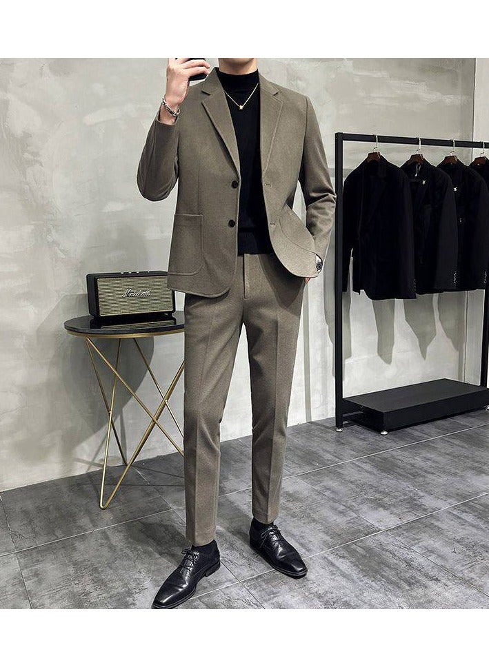 Shougu New Men's Casual Woolen Suit Set in Two Pieces - Image 2