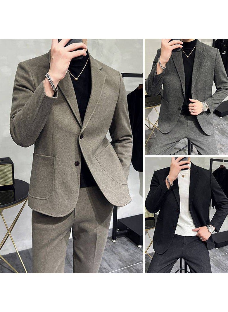 Shougu New Men's Casual Woolen Suit Set in Two Pieces - Image 3