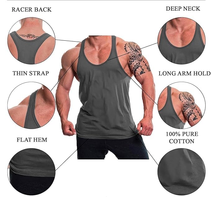 THE BLAZZE Men's Cotton Printed Sleeveless Racer Back Sports Gym Boxing Workout Activewear Bodybulding Quick Dry Fit Gym Vest Tank Top L2595 0001 (XL, BLK_SM) - Image 4