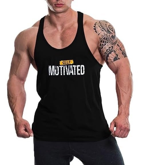 THE BLAZZE Men's Cotton Printed Sleeveless Racer Back Sports Gym Boxing Workout Activewear Bodybulding Quick Dry Fit Gym Vest Tank Top L2595 0001 (XL, BLK_SM) - Image 1