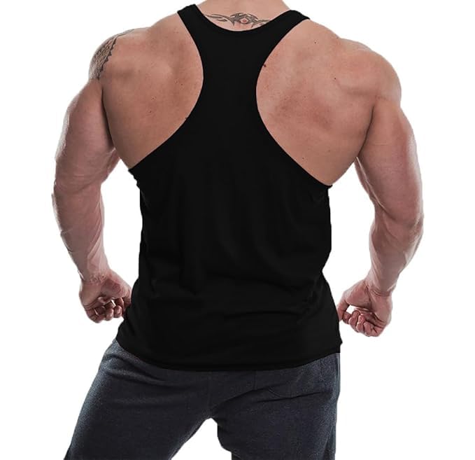 THE BLAZZE Men's Cotton Printed Sleeveless Racer Back Sports Gym Boxing Workout Activewear Bodybulding Quick Dry Fit Gym Vest Tank Top L2595 0001 (XL, BLK_SM) - Image 2