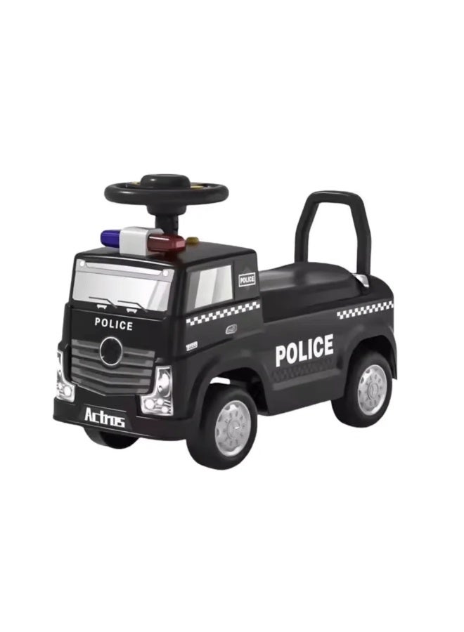 Toy Box Kids Ride-On Police Truck Push Car – Style with Steering Wheel & Backrest - Black