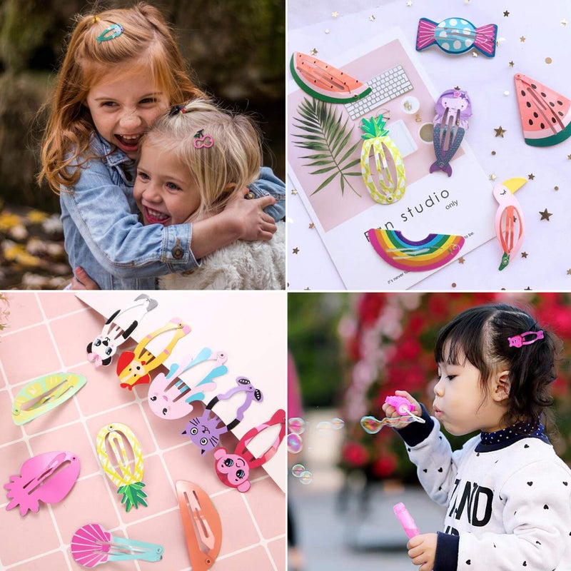 Funtopia Girls Hair Clips Barrettes, Funtopia 80 Pcs Lovely Animal Fruit Printed Pattern Metal Snap Hair Clips Cartoon Design Hairpins for Kids Teens Pets - Image 4