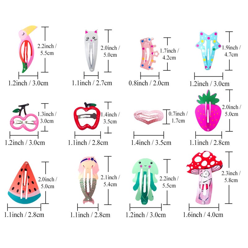 Funtopia Girls Hair Clips Barrettes, Funtopia 80 Pcs Lovely Animal Fruit Printed Pattern Metal Snap Hair Clips Cartoon Design Hairpins for Kids Teens Pets - Image 3