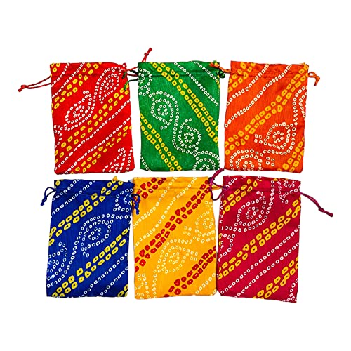 Moira 12pcs 5X7 inch Small Size Bandhej Silk Potli for Gifting, Jewellery Storage, Shagun, Coin Packing (Multicolour) - Image 4