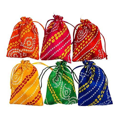 Moira 12pcs 5X7 inch Small Size Bandhej Silk Potli for Gifting, Jewellery Storage, Shagun, Coin Packing (Multicolour) - Image 3