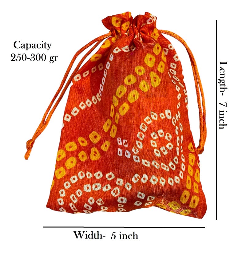 Moira 12pcs 5X7 inch Small Size Bandhej Silk Potli for Gifting, Jewellery Storage, Shagun, Coin Packing (Multicolour) - Image 2