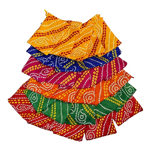 Moira 12pcs 5X7 inch Small Size Bandhej Silk Potli for Gifting, Jewellery Storage, Shagun, Coin Packing (Multicolour) - Image 1