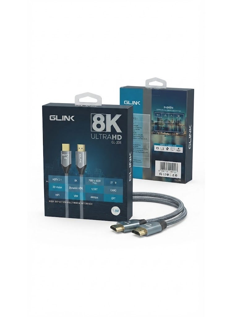 كابل جي لينك HDMI 2.1، بدقة 8K الترا اتش دي، طول 1.8 متر - GL-208
