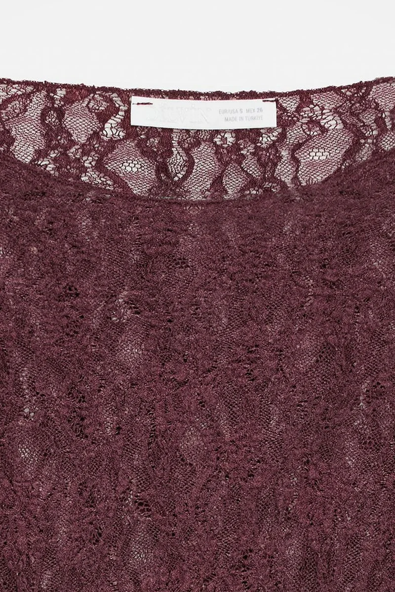Dilvin Burgundy Red DILVIN Slim Fit Lace Boat Neck Blouse for Women | Best Price UAE
